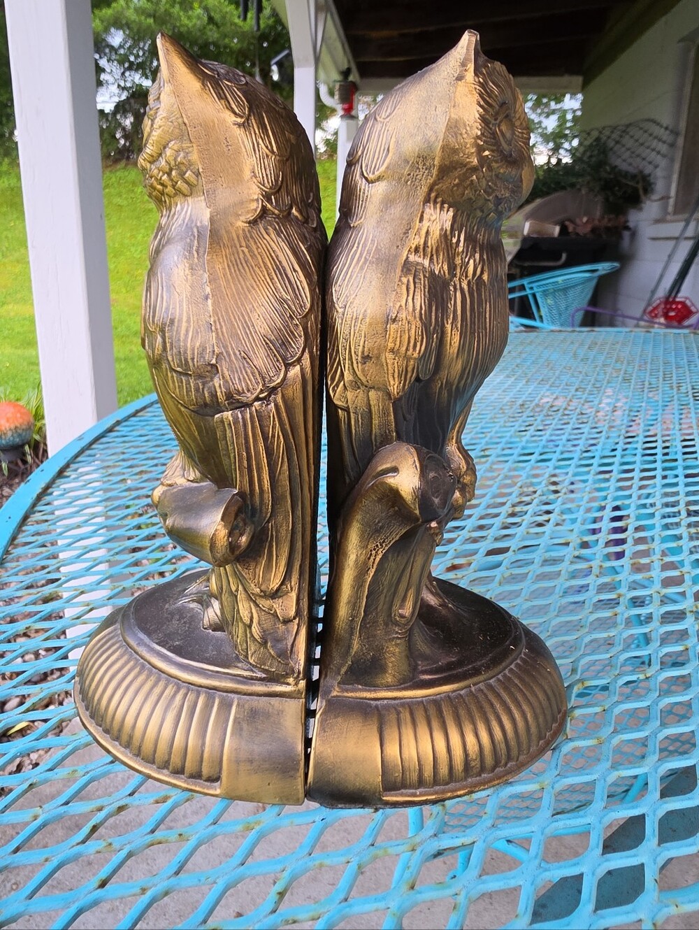 VINTAGE BRASS OWL PATINA 8" BOOKENDS 1974 SCC CAST METAL - Picture 3 of 6